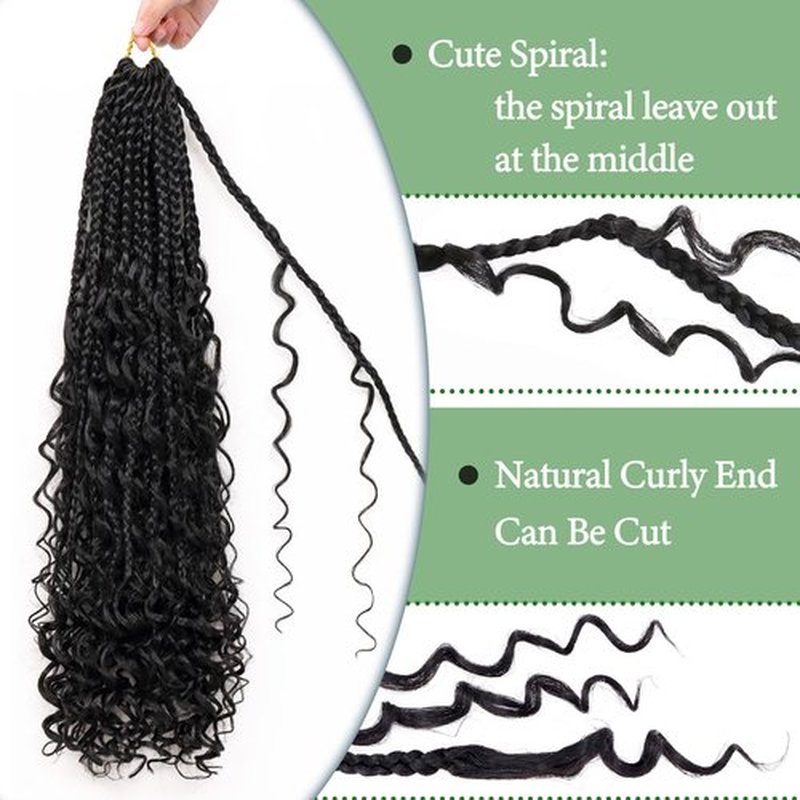 Eerya 8 Packs Boho Box Braids Crochet Hair for Black Women 24 Inch Goddess Box Braids Pre-looped Bohemian Crochet Box Braids With Curly Ends Synthetic Crochet Hair Extensions (24 inch, 1B)