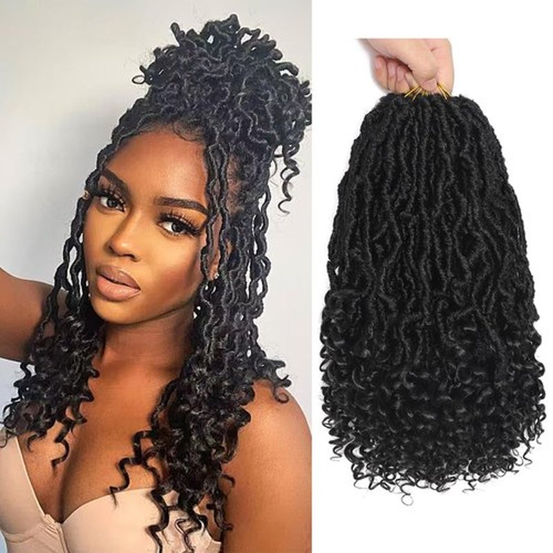 Faux Locs with Curly Ends 14 inch Faux Locs Crochet Hair 7 Packs Soft Locs with Curly Ends 12 Strands Pre looped Crochet Hair Extensions 1B