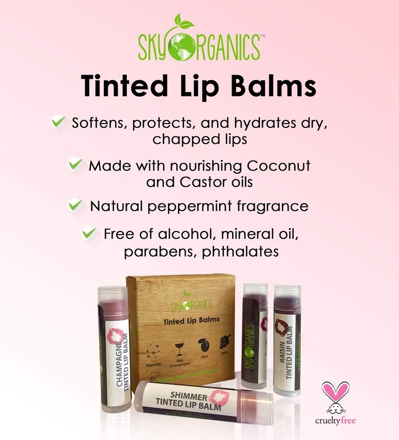 Sky Organics Plum Tinted Lip Balm for Lips to Moisturize, Soften & Add A Wash of Color, 4pk.