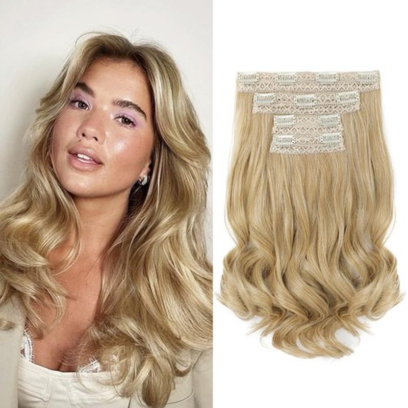 HOOJIH Hair Extensions, Clip in Hair Extensions 4PCS Hair Extension 14" Short Curly Clip on Hair Extensions Invisible Lace Weft Natural Soft Hairpieces for Women - Medium Golden Blonde