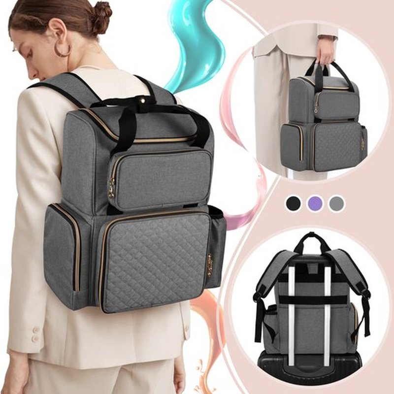 LUXJA Nail Polish Organizer (Backpack Version) Holds 70 Bottles and a Nail Lamp, Travel Nail Polish Bag with 2 Removable Cases and Tools Storage Pockets (Patent Pending), Gray
