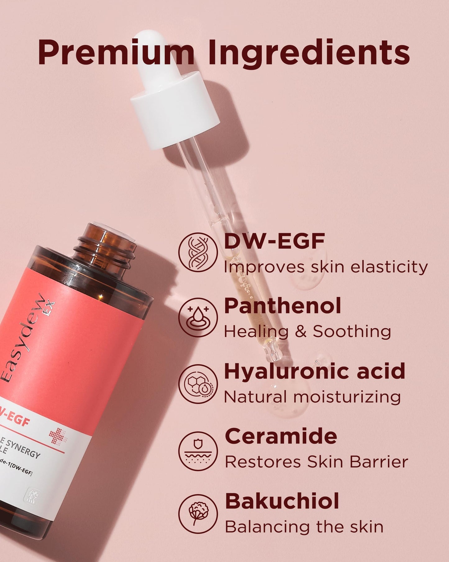 EASYDEW DW-EGF Peptide Double Synergy Ampoule - Intensive Moisturizing Face Serum with Hyaluronic Acid, Ceramide, Bakuchiol - Firming, Moisture Glow Skin for Rough Skin, 1.69 fl.oz.