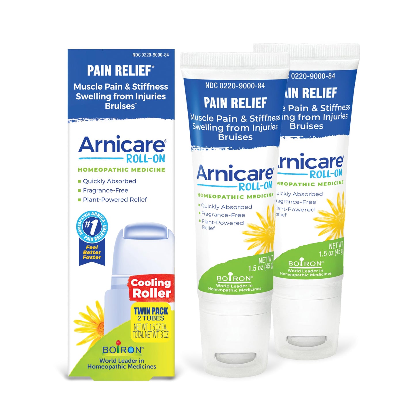 Boiron Arnicare Roll-On for Relief of Joint Pain, Muscle Pain, Muscle Soreness, and Swelling from Bruises or Injury - Cooling Metal Roller and Fragrance-Free - 3 oz (2 Pack of 1.5 oz)