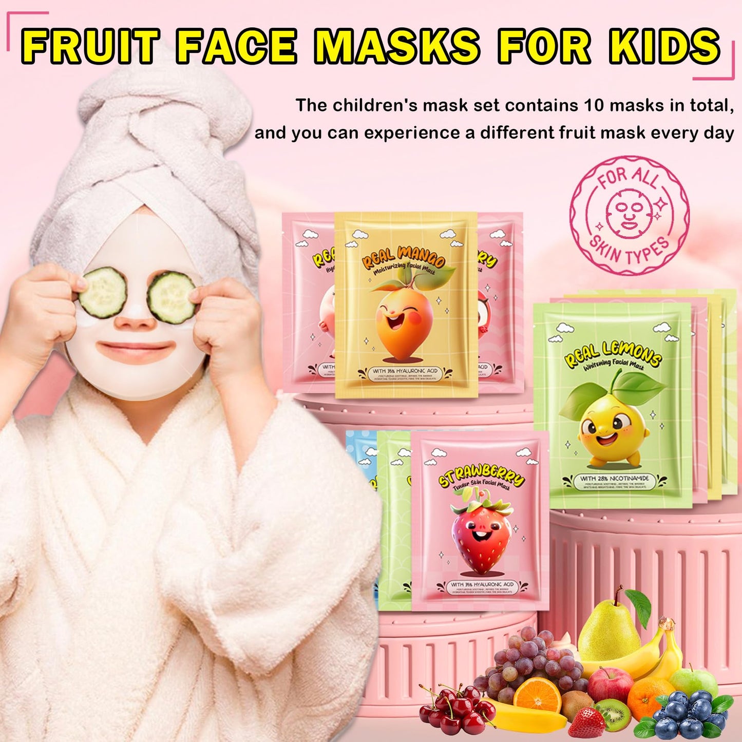 LZXLUKGIR 10 Pack Kids Face Masks Spa,Fruit Face Masks Skincare for Kids