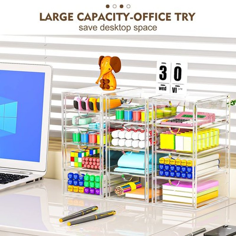 Acrylic Desk Organizers And Accessories With 13 Drawers, Office Desktop Drawers, Plastic Makeup Organizer Containers Bins With Drawers Desk Organization, Bathroom Organizers Storage Case Box Cube
