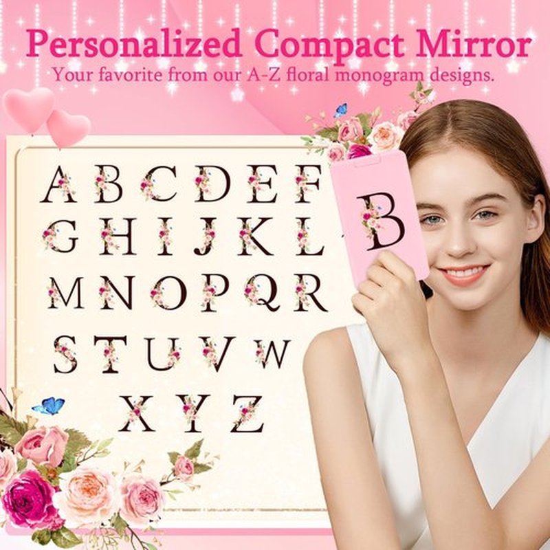 Mini 8-Piece,Initials Travel Makeup Brush Set With Led Light Mirror, Compact Travel Essentials,Monogrammed Gifts Suit,Give To Teen Girls And Young Women Perfect Gifts(Pink,B)