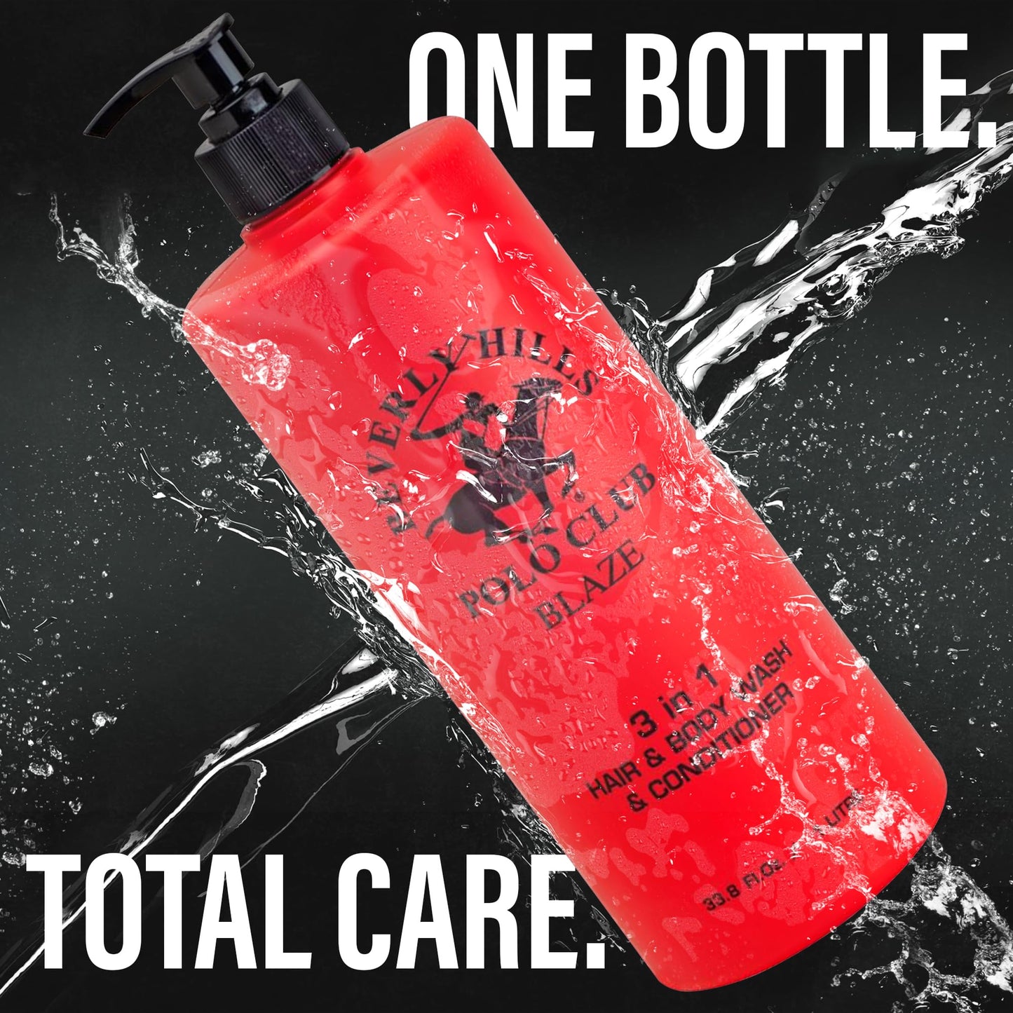Beverly Hills Polo Club Men's 3-in-1 Shampoo Conditioner Body Wash | Blaze Scent | Premium All-Day Freshness & Invigorating Luxury Grooming | Large 33.8 fl oz Bottle