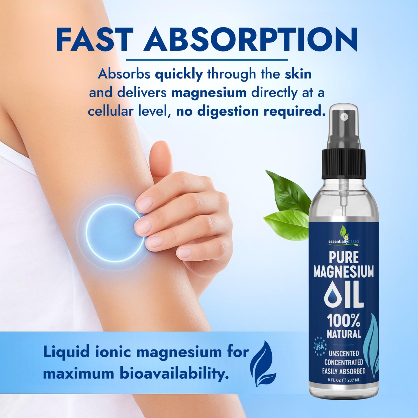 Pure Magnesium Oil Spray 8oz - Topical Magnesium Spray for Sleep & Feet - Extra Strength - USP Grade - 100% Natural and Organic Oil for Muscle Pain & Cramps - Made in USA - 2 Pack