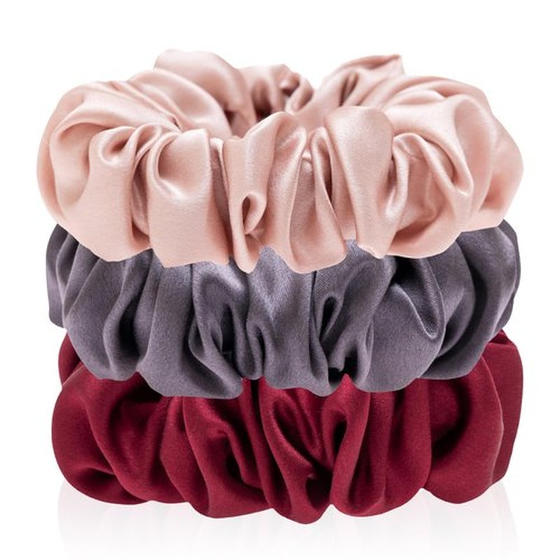 MurierSilk Silk Hair Scrunchies, 100% Pure Mulberry Silk Hair Ties for Women Grils, 3 Count Medium (Red, Charcoal gray, Pink) - Hair Accessories Prevents Hair From Frizz And Breakage