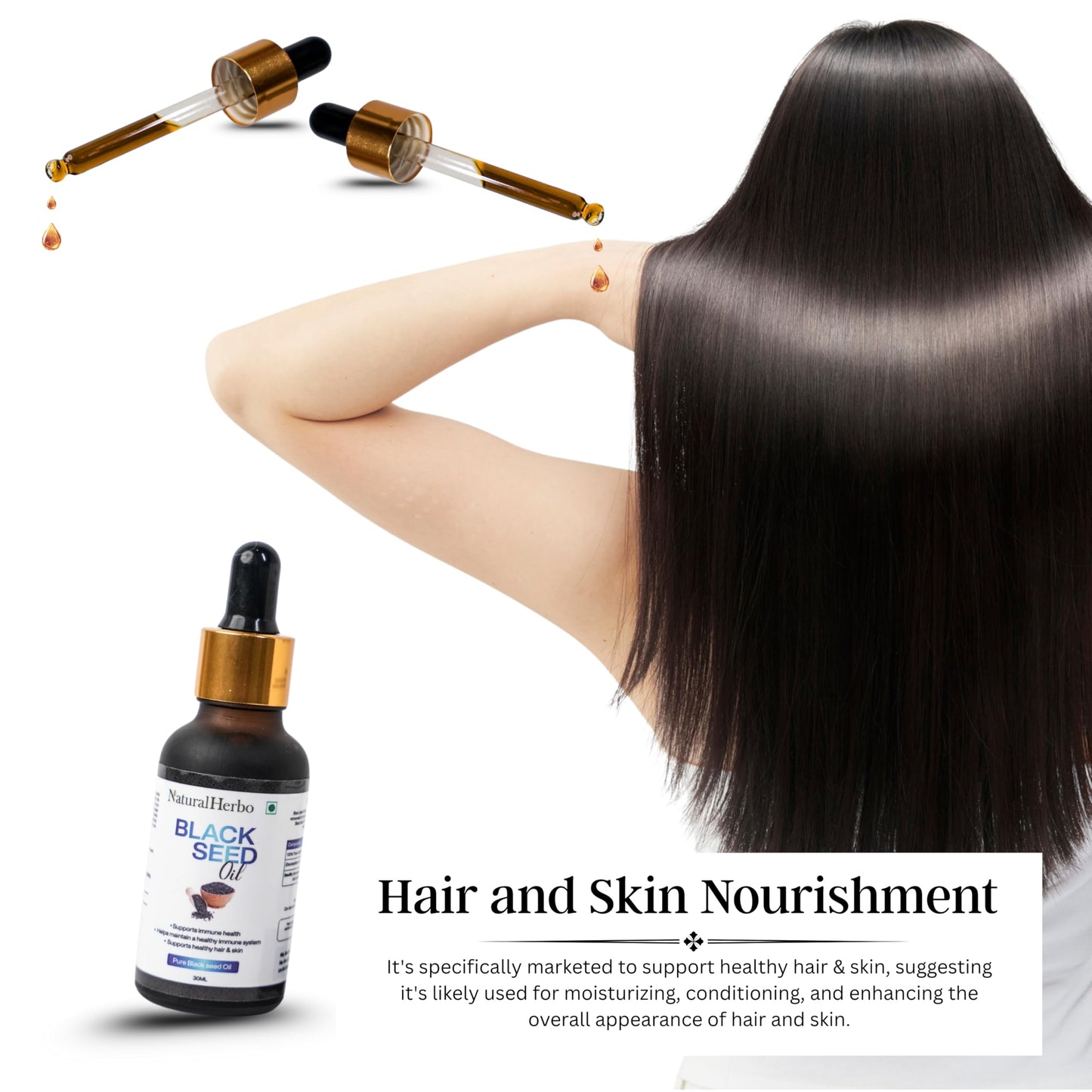 NaturalHerbo Pure Black Seed Oil for Skin, Hair and Scalp | Cold Pressed Nigella Sativa 30ml Herbal Oil for Hairs | Support Immune Health | Non-GMO Natural Supplement for Joints, Skin and Hairs