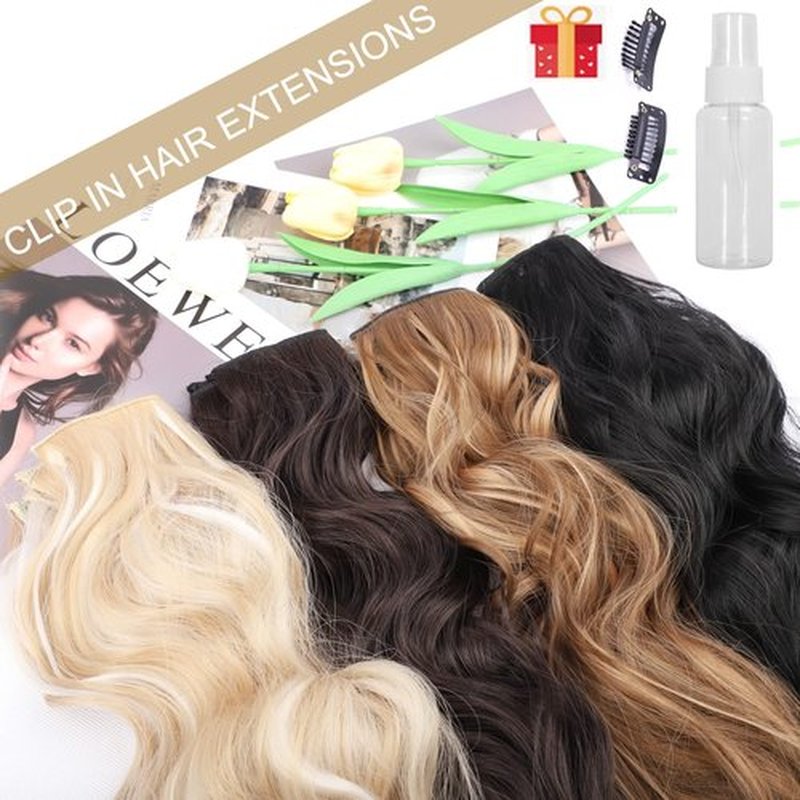 20inch Black Hair Extension for Women 4PCS Thick Hairpieces Natural Synthetic Clip in Hair Extension Double Weft Long Wavy Hair Extensions Clip Ins Hairpicecs (20INCH, 1B)