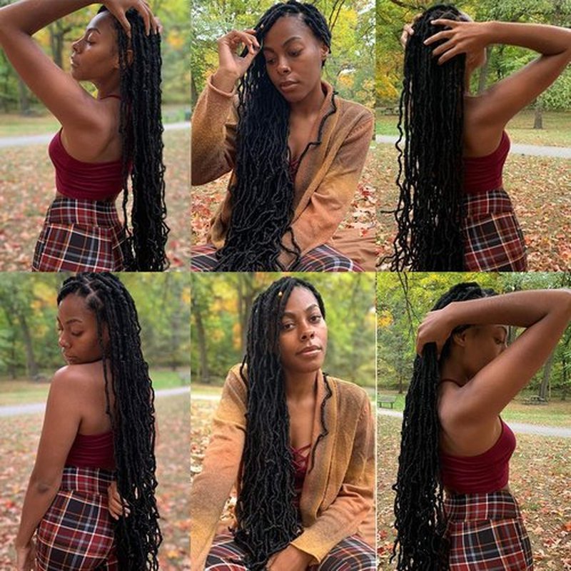 ZRQ 36 Inch Fuax Locs Crochet Hair, Pre-looped Black Soft Locs 5 Packs Goddess Locs Crochet Braids Curly Dreadlocks Extended Soft Loc Synthetic Hair Extension 1B#