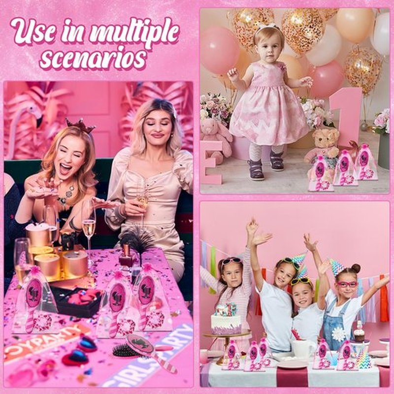 Hotop 24 Pcs Hot Pink Girl Princess Party Favors for 8 Girls, Girl Party Supplies Include 9 Inch Hair Brush for Girls Detangling Brush Scrunchies Organza Bag for Makeup Kit Hair Accessories