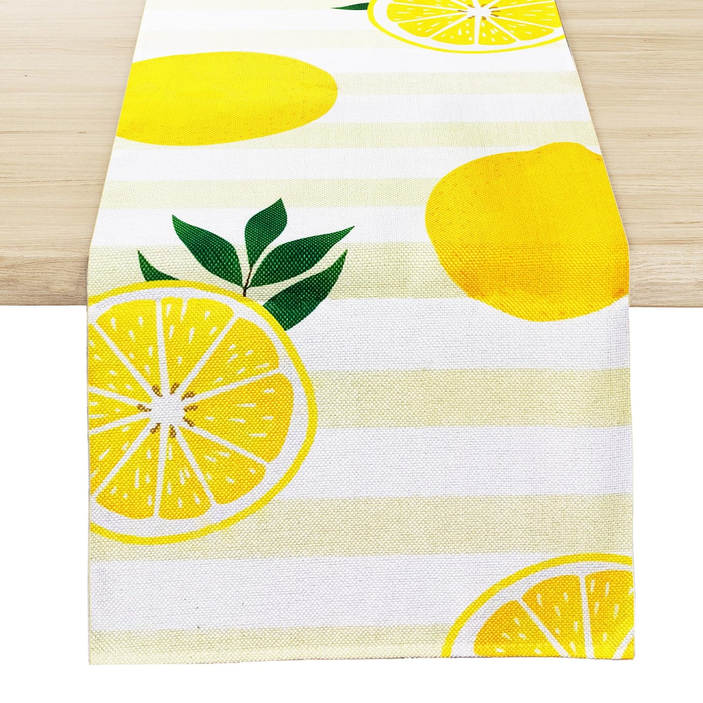 Rotumaty Lemon Table Runner Kitchen Decor - Yellow and White Stripes Lemon Table Decorations Summer Spring Seasonal Home Decor for Dining Table Farmhouse Party 13 × 72 Inch