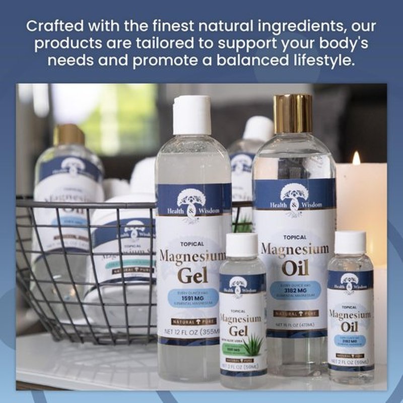 Health and Wisdom Topical Magnesium Gel with Seaweed Extract - Magnesium Gel Topical for Muscles, Magnesium Topical Gel, Gel Magnesium, All Natural Magnesium Gel, Magnesium Chloride Gel - 12 Fl Oz
