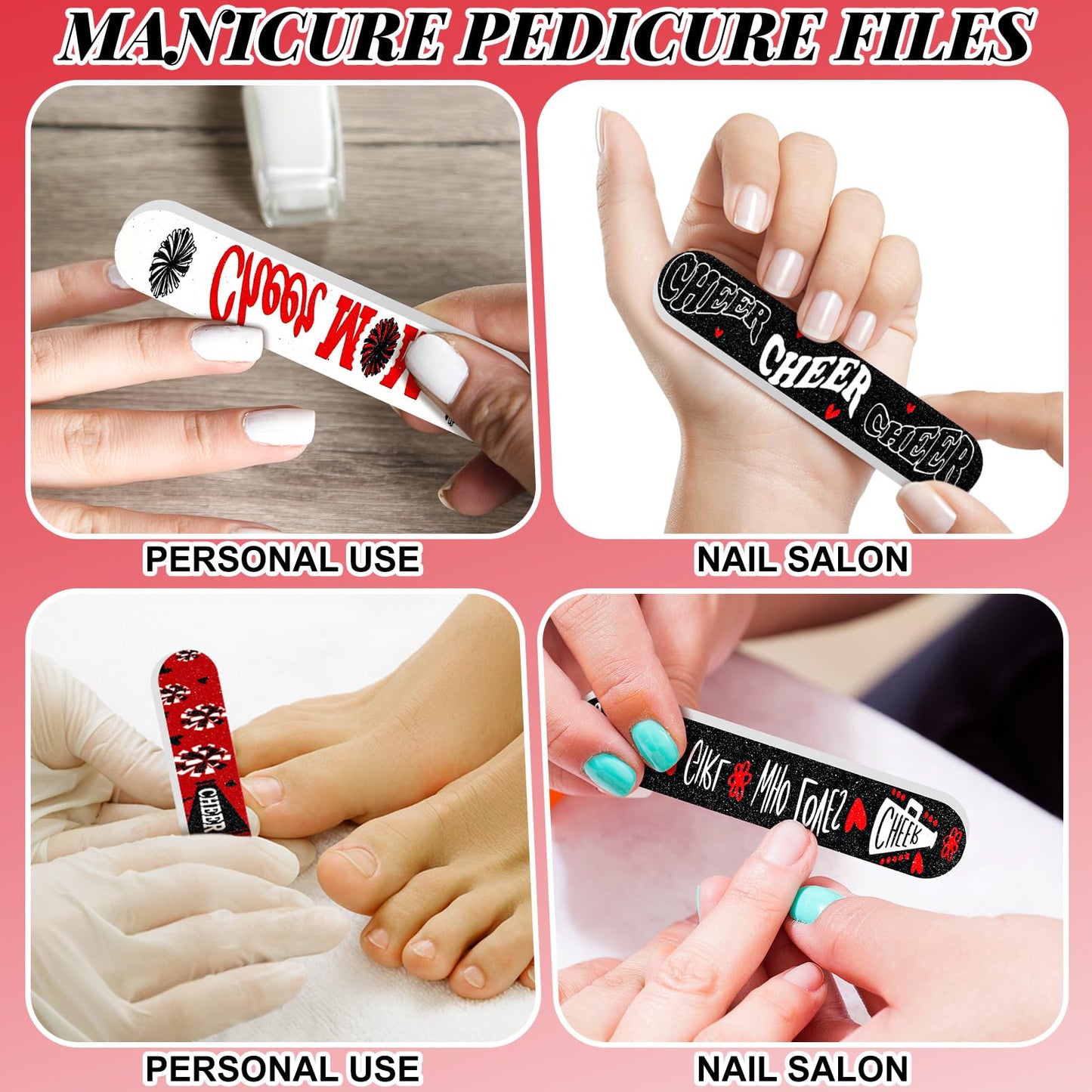 Lanties 50 Pack Cheerleader Gifts Bulk for Team Cheer Mini Nail Files for Women Cheerleader Emery Boards Funny Cheer Party Favors Small Spa Gifts for Women Teammates Salon Manicure Tools