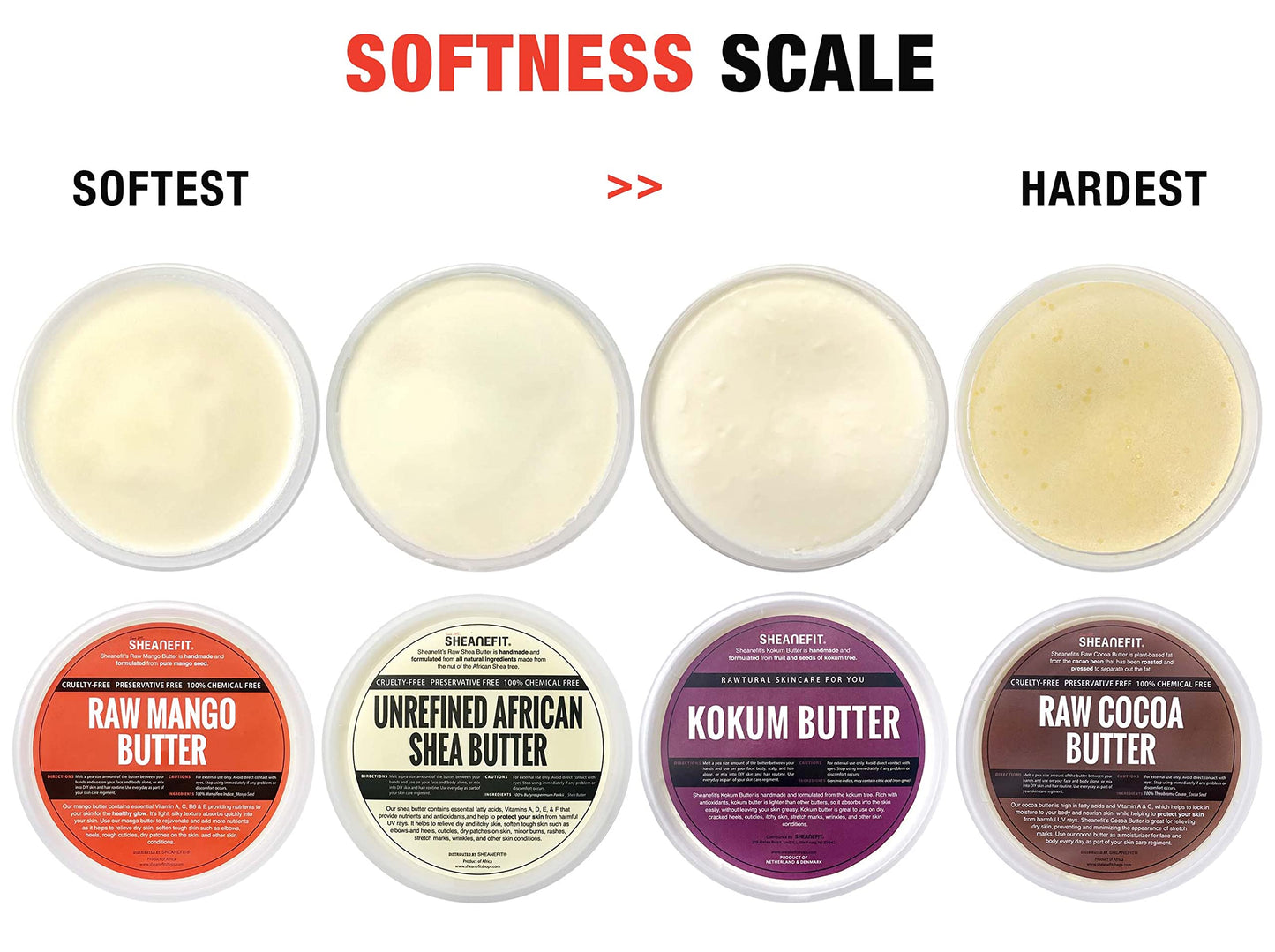 Sheanefit Raw Unrefined African Shea Butter 32 OZ & Raw Cocoa Butter 5LB Set