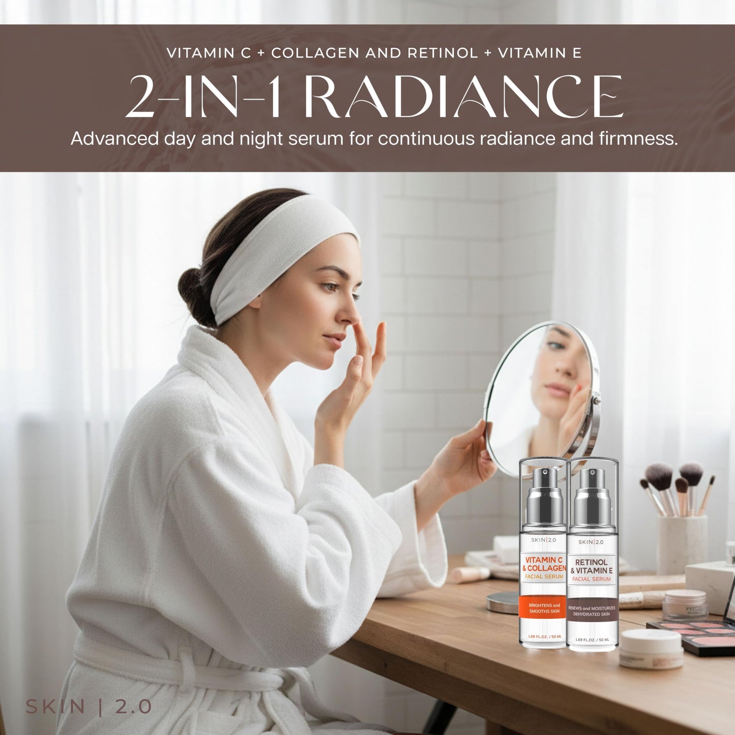 Skin 2.0 Retinol & Vitamin E + Collagen & Vitamin C Serum For Face – Dermatologist Tested, Anti Aging, Korean Skin Care – Smooths Lines, Firms, Hydrates, Revitalizes – Vegan, Clean Beauty – Pack of 2