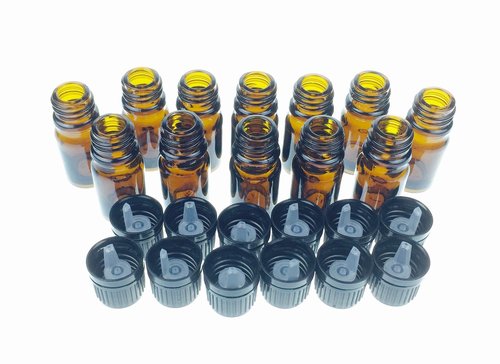 Wild Essentials 5ml Amber Glass Bottles with Euro Dropper Caps (12 Pack) - Great for Essential Oils, Perfumes and DIY Aromatherapy - Easy to Fill, Clean and Reuse - Protective and Durable