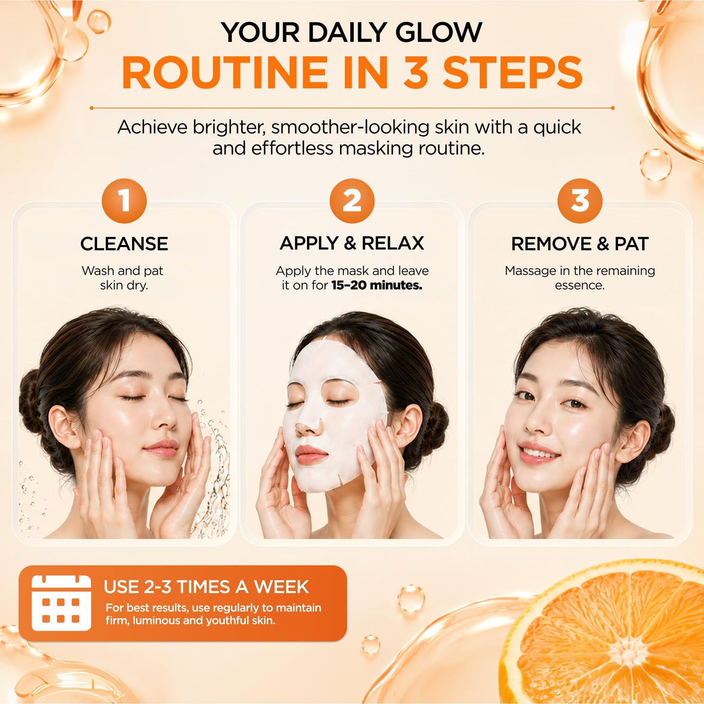 Vitamin C & Collagen Korean Sheet Masks, Dermatologist Tested - 5 Pack