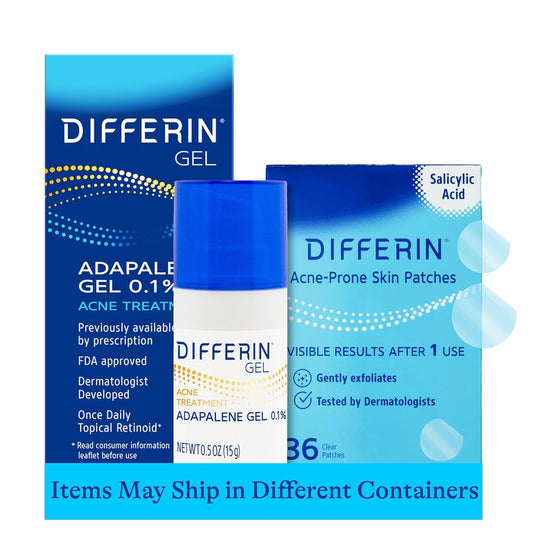 Differin Acne Treatment Gel & Power Patch Set - 36 Acne Patches (18 Large, 18 Small) with 0.1% Adapalene - Perfect Mother's Day Gift