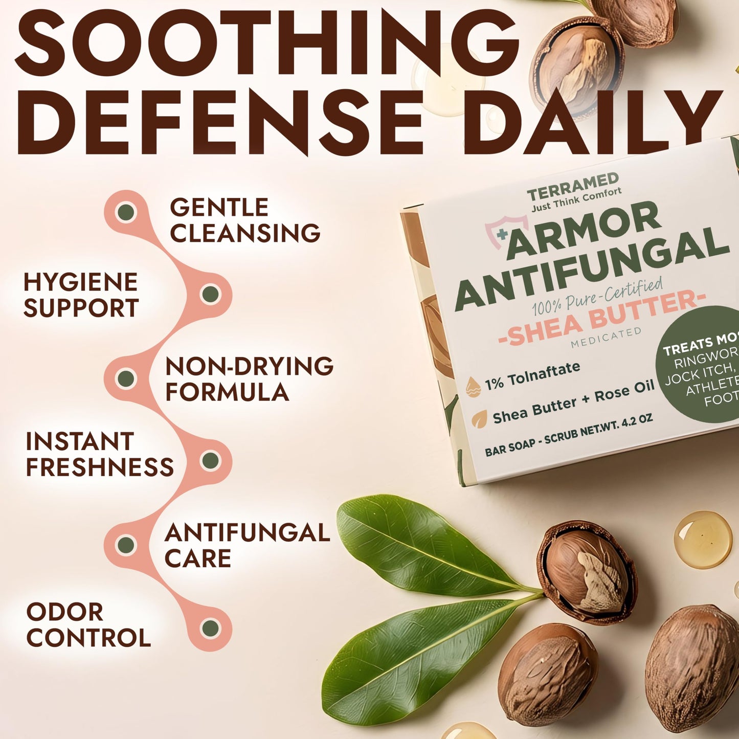 Antifungal Soap Infused with Shea Butter & Rose Oil | Medicated Jock Itch Treatment Helps Fight Ringworm & Athlete’s Foot | Tolnaftate 1% Antifungal Soap for Deep Cleansing | Pack of 2 Bars with Case