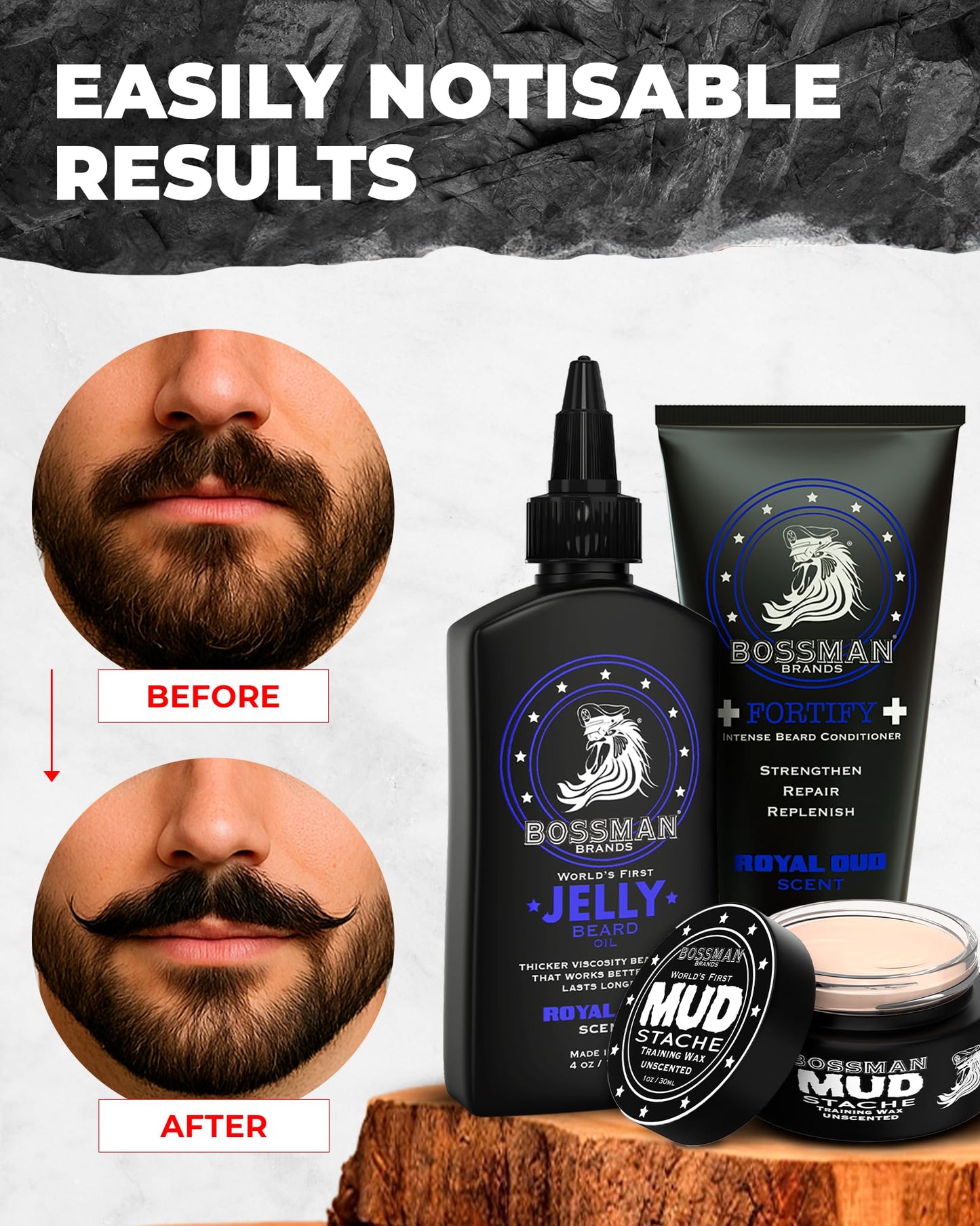 Bossman Complete Beard Kit for Men - Dad Gifts for Father's Day, Men's Beard Oil Jelly, Fortifying Shower Conditioner, Balm, Mustache Wax & Comb – Beard Softener & Grooming Care - (Magic Scent)