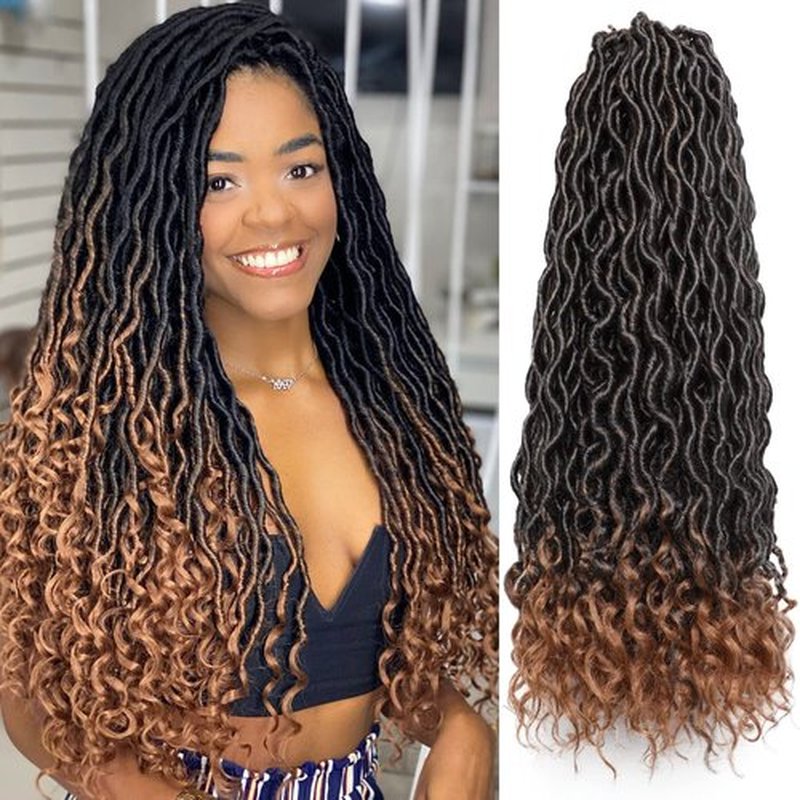 Goddess Locs Crochet Hair 6 Packs 18 Inch Wavy Curly Faux Locs Crochet Hair Pre Looped Crochet Synthetic Braids Hair With Curly Ends Crochet Faux Locs Hair for Black Women Extensions