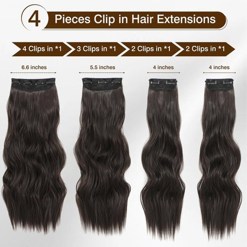 Clip In Hair Extensions Dark Brown Hair Extensions Clip Ins Long Wavy Soft and Thick Fiber Hair Extensions 4PCS Lightweight Synthetic Hair Extension Hairpieces for Women