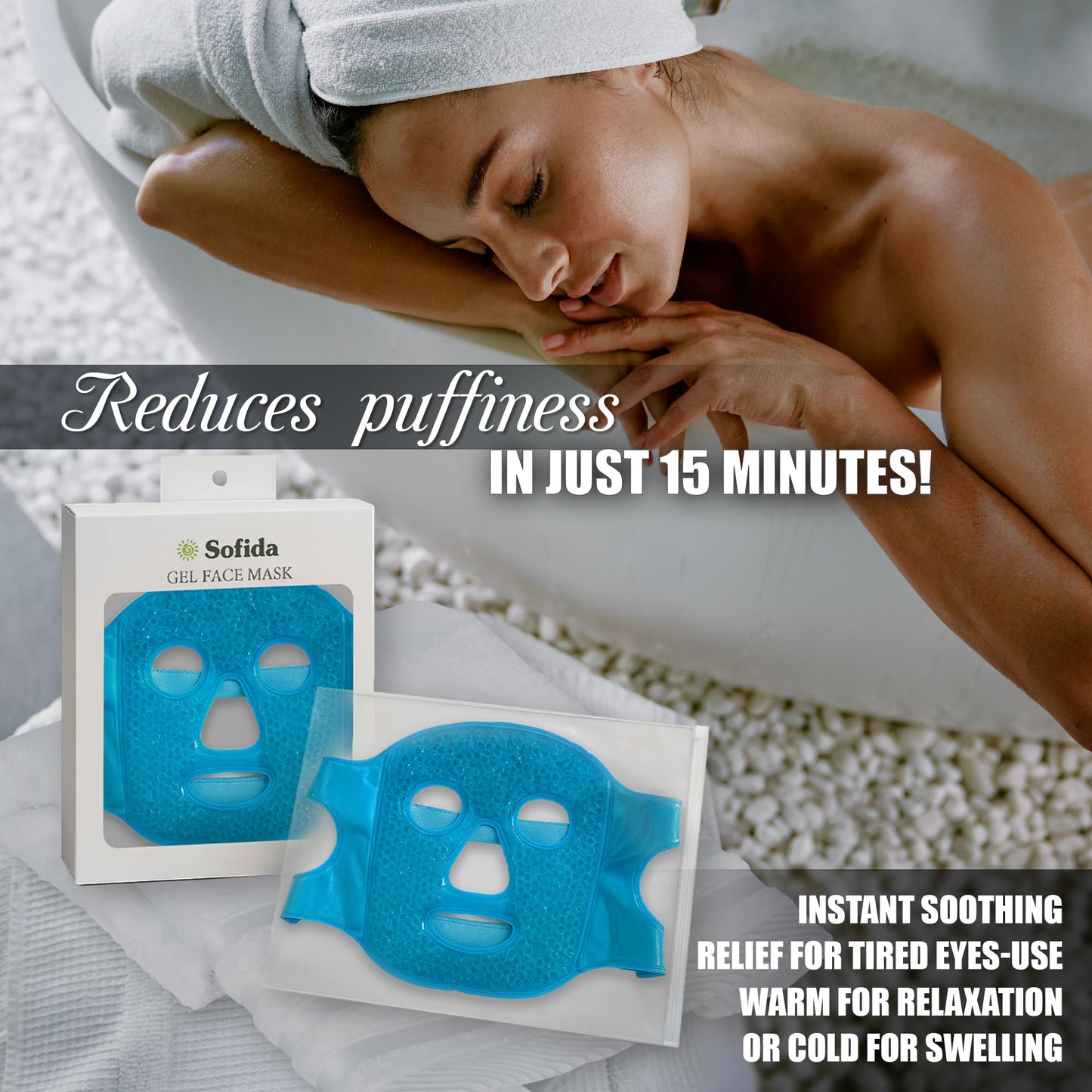 SOFIDA Cold Hot Gel Face Eye Mask - Reduce Puffy Dark Circles Bags Under Eyes Migraines Stress Relief - Heat Ice Therapy Pack Compress - Sinus Pressure Acne Headaches Relaxation (Blue)