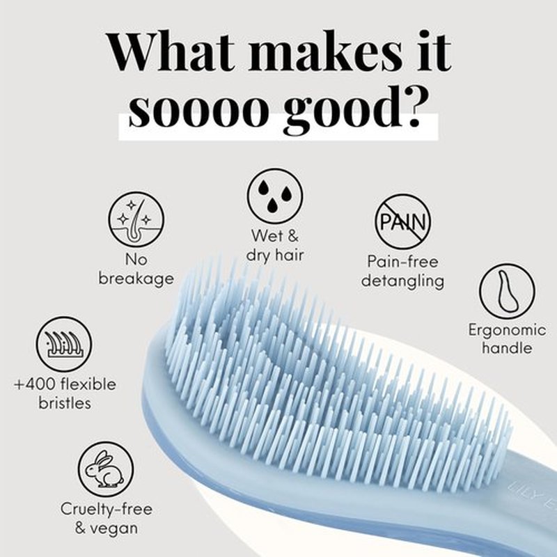 Lily England Detangler Brush for Curly Hair, Thick, Straight & Natural Hair - Gentle Detangling Hair Brush for Women, Kids & Toddlers with Flexible Bristles - Hairbrush for Wet & Dry Hair, Blue