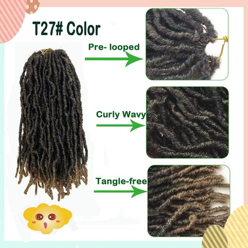Paraglame Faux Locs Crochet Hair 14 Inch 8 Packs Soft Locs Pre-Looped Crochet Hair, New Soft Faux Locs Curly Hair Extension, Goddess Locs Crochet Hair for Black Women (8 Packs, T27#)