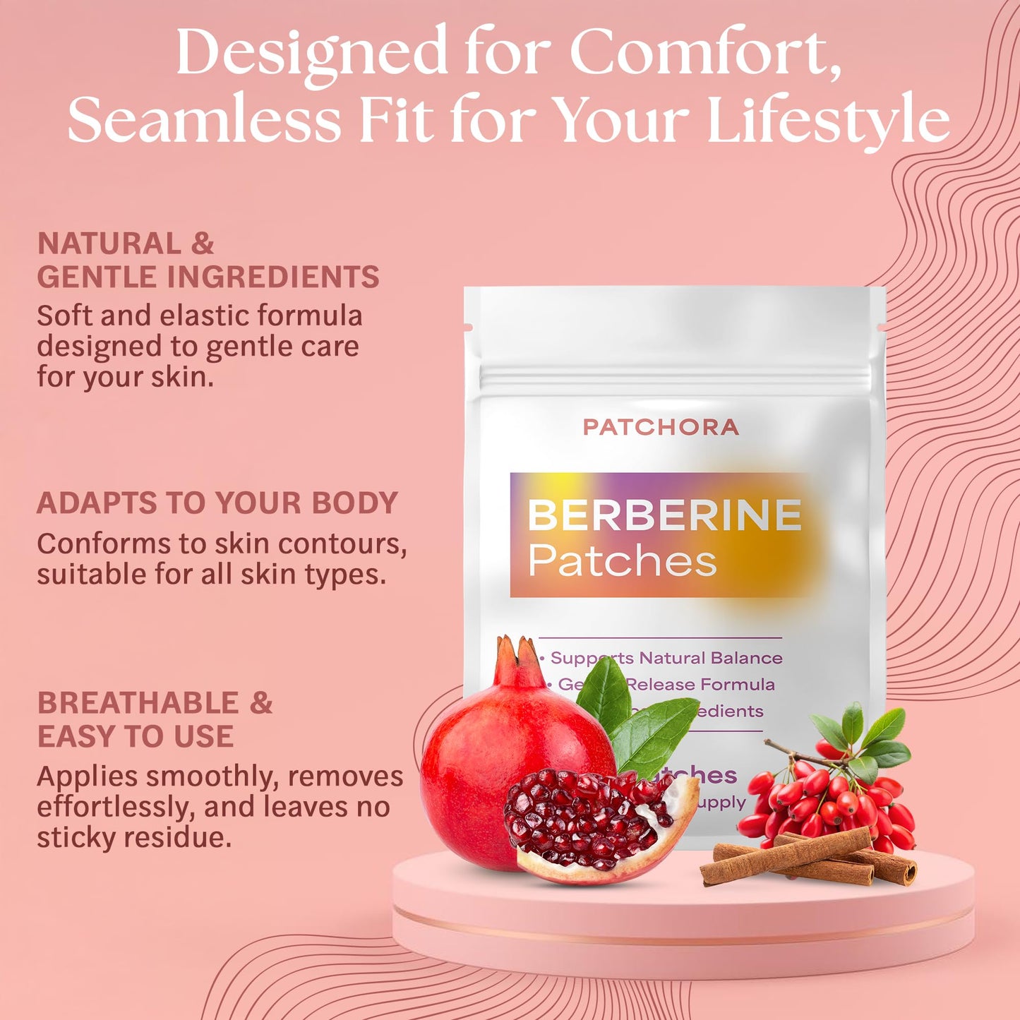 Patchora Wellness Berberine Patches – 4 Pack (120 Patches) – Body Care Patches Suitable for Men and Women's - Wearable Lifestyle Support – Plant-Based Daily Routine Patch – 120 Day Supply