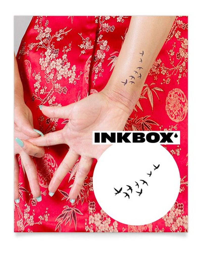 Inkbox Temporary Tattoos, Semi-Permanent Tattoo, One Premium Easy Long Lasting, Water-Resistant Temp Tattoo with For Now Ink - Lasts 1-2 Weeks, Flock, 3 x 3 in