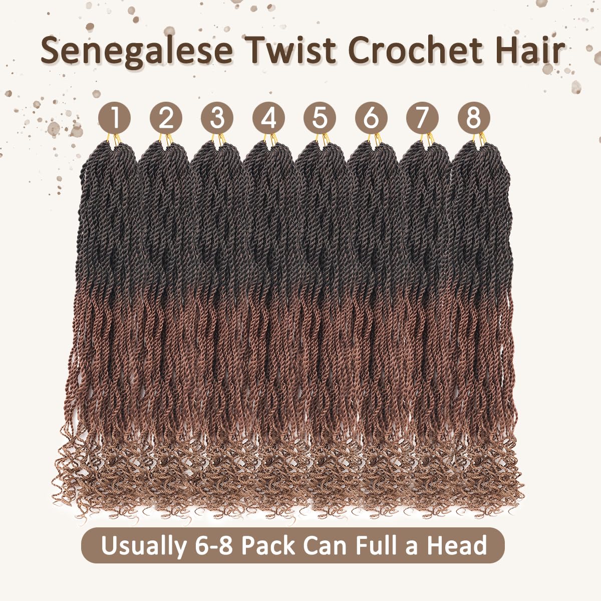 Kachanaa 12 Inch Wavy Senegalese Twist Crochet Hair 8 Pack Synthetic Short Pre Looped Kids Crochet Braids with Curly Ends Pre Twisted Small Havana Twist Braiding Hair for Black Women 1B3027#