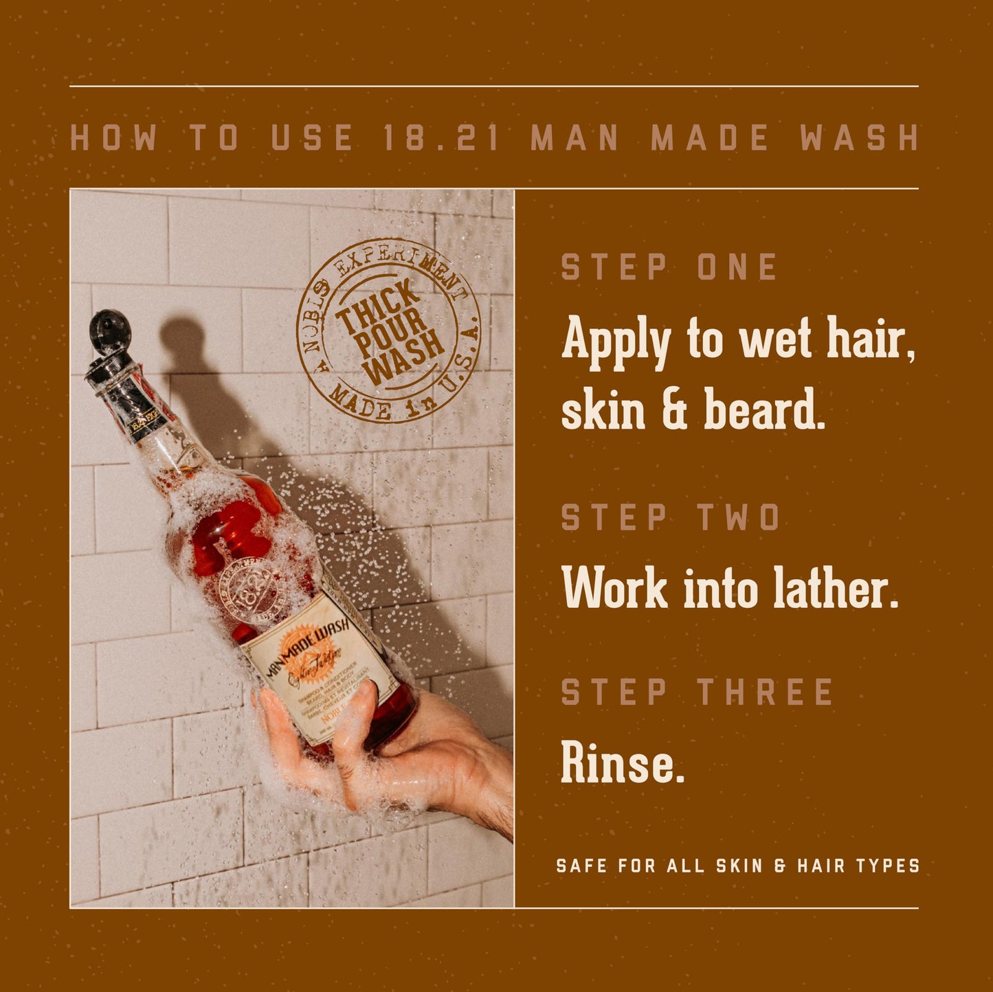 18.21 Man Made Original Noble Oud 3-in-1 Body Wash, Shampoo, & Conditioner for Men, All Hair & Skin Types, Strengthens and Moisturizes in a Manly Aroma, 3.4oz