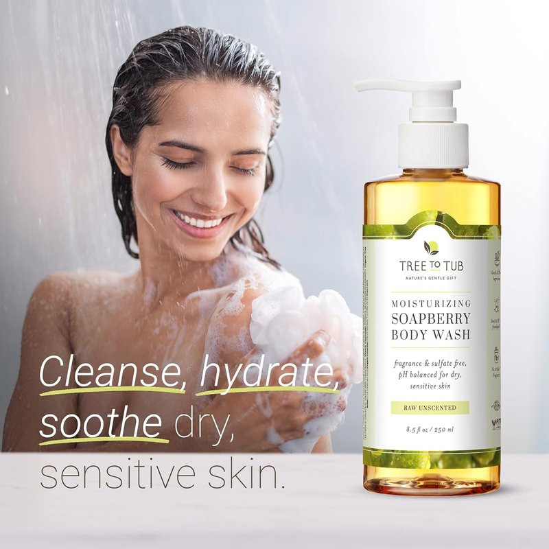 Unscented Body Wash for Sensitive & Dry Skin - Moisturizing, pH Balanced, Sulfate Free Soap with Organic Shea Butter & Aloe | 16 oz