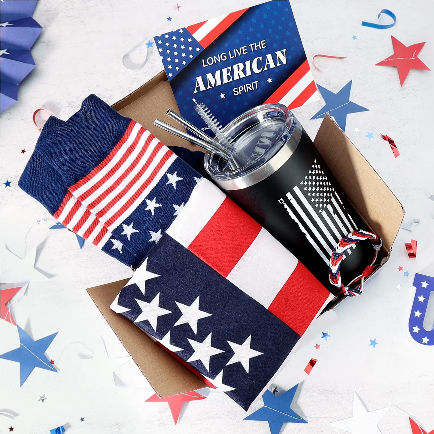 GiftAmaz New US Citizen Gifts, American Flag Gift Set with 20oz Travel Tumbler for Coffee or Cold Drinks, US Citizenship Congratulations Birthday Valentines Day Box Gift for Veterans Women Men