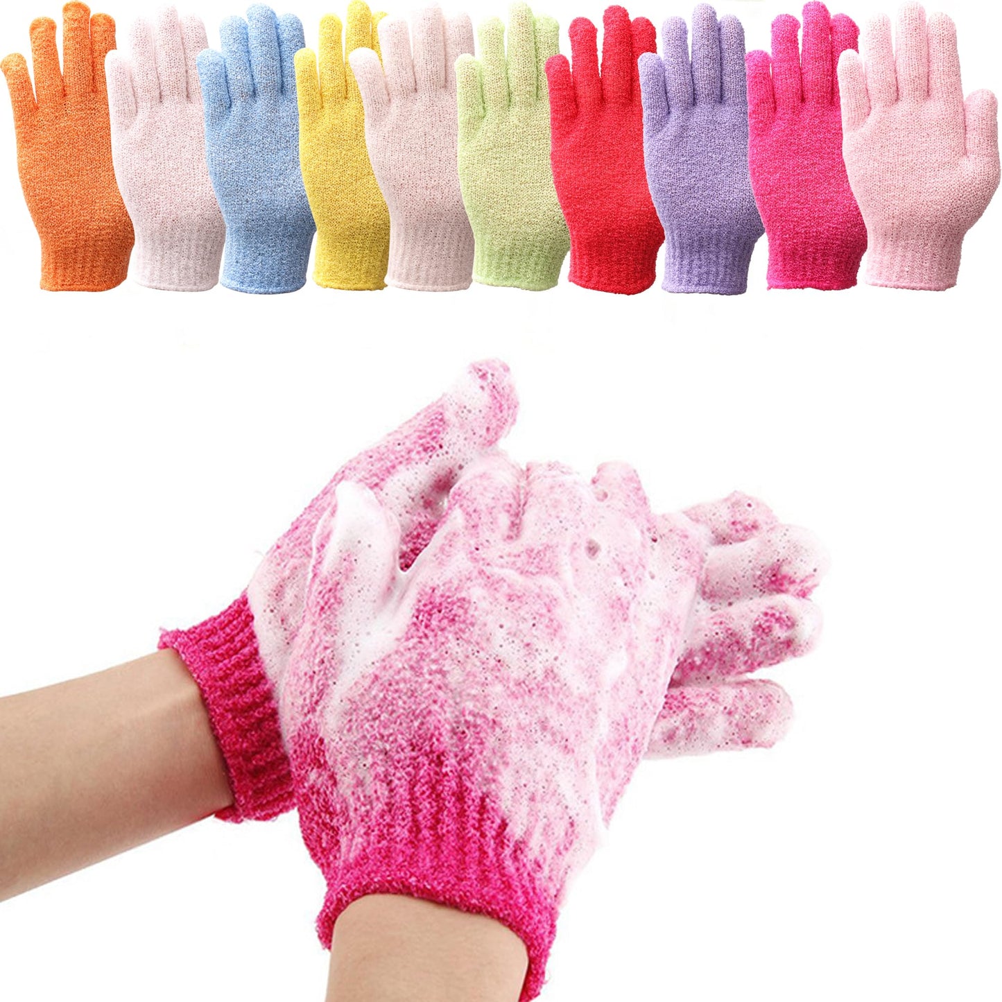 Shower Gloves,Double Sided Exfoliating Bath Gloves,Shower Body Scrub Gloves for Women & Men Deep Clean Skin Spa Massage Beauty Skin Shower Scrubber Bathing Accessories,#P207 (2pairs Color 06)