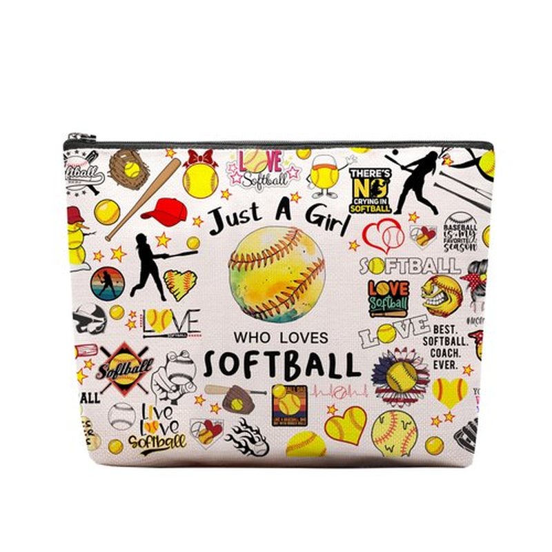 Softball Gifts Makeup Cosmetic Bag for Women, Birthday Gifts for Softball Lovers Players Fans, Softball Stuff Accessories Gifts for Team Coach, Softball Travel Bag Pouch Purse for Female Friends