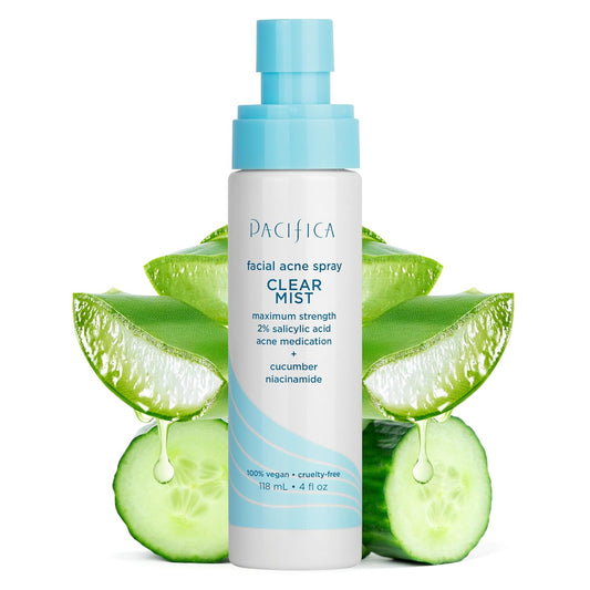 Pacifica Acne Treatment Facial Spray - Clear Mist with 2% Salicylic Acid & Niacinamide | Vegan, Dermatologist Tested