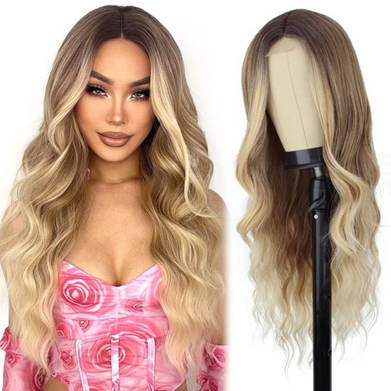 LINGHANG Long Blonde Wigs for Women Synthetic Blond Wavy Wig Natural Looking Synthetic Dirty Blonde Long Wig for Daily Party Use