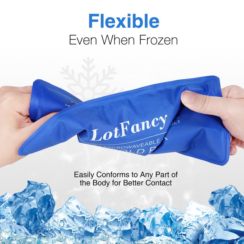 LotFancy Ice Pack for Injuries, Pack of 2, Reusable Hot Cold Pack for Therapy, Cooling or Heating Pad for First Aid, Back Shoulder Neck Head Feet Pain Relief, 11 x 5 Inches