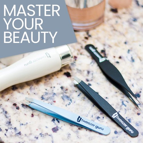 Tweezer Guru Tweezers for Women - Slant Pointed Precision Tweezers for Eyebrows & Ingrown Hair Removal - Blackhead and Splinter Tweezer with Sharp Needle Nose Point for Plucking (Black)