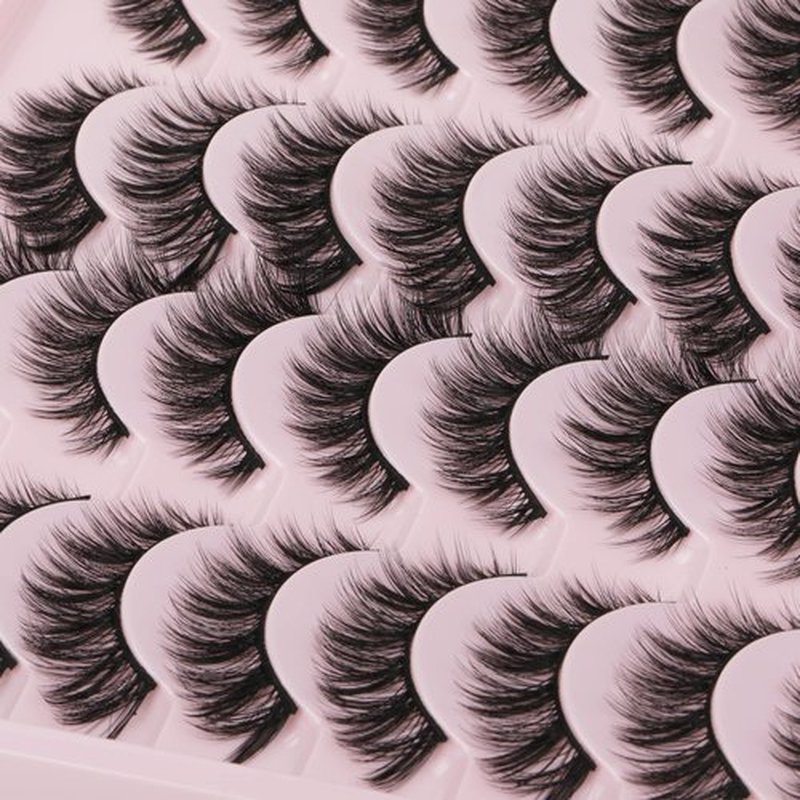 JIMIRE Wispy Faux Mink Cat Eye Lashes Fluffy Crossed Volume False Eyelashes Natural Look Handmade Premium Quality Reusable 16 Pairs Pack