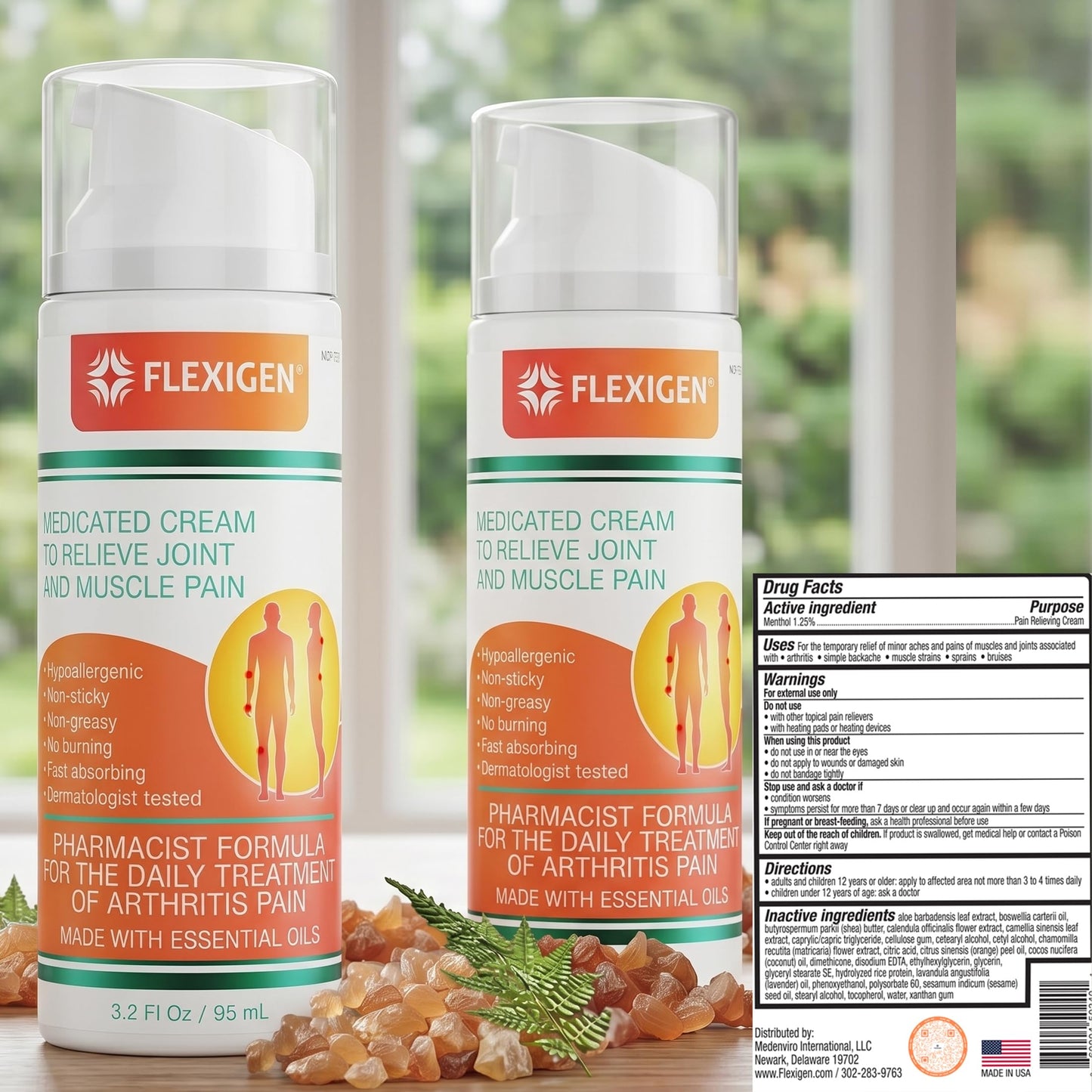FLEXIGEN Frankincense Cream, 2 Pack (6.4 oz) – Soothing Menthol Analgesic for Overworked Muscles & Joints – Non-Greasy, Fast-Absorbing Comfort with Aloe & Shea Butter