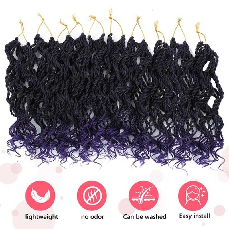 Wavy Senegalese Twist Crochet Hair For Black Women 8 Inch 10 Packs Senegalese Twist Braiding Hair Crochet Twists Pre Looped Twist Crochet Hair Curly Crochet Twist Hair With Curly Ends(1B/PURPLE)