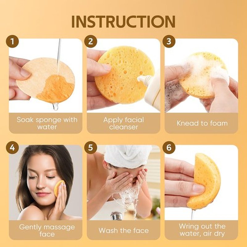 50-Count Compressed, GAINWELL Cellulose, 100% Natural Cosmetic Spa sponges for facial Cleansing, Exfoliating Mask, Makeup Removal