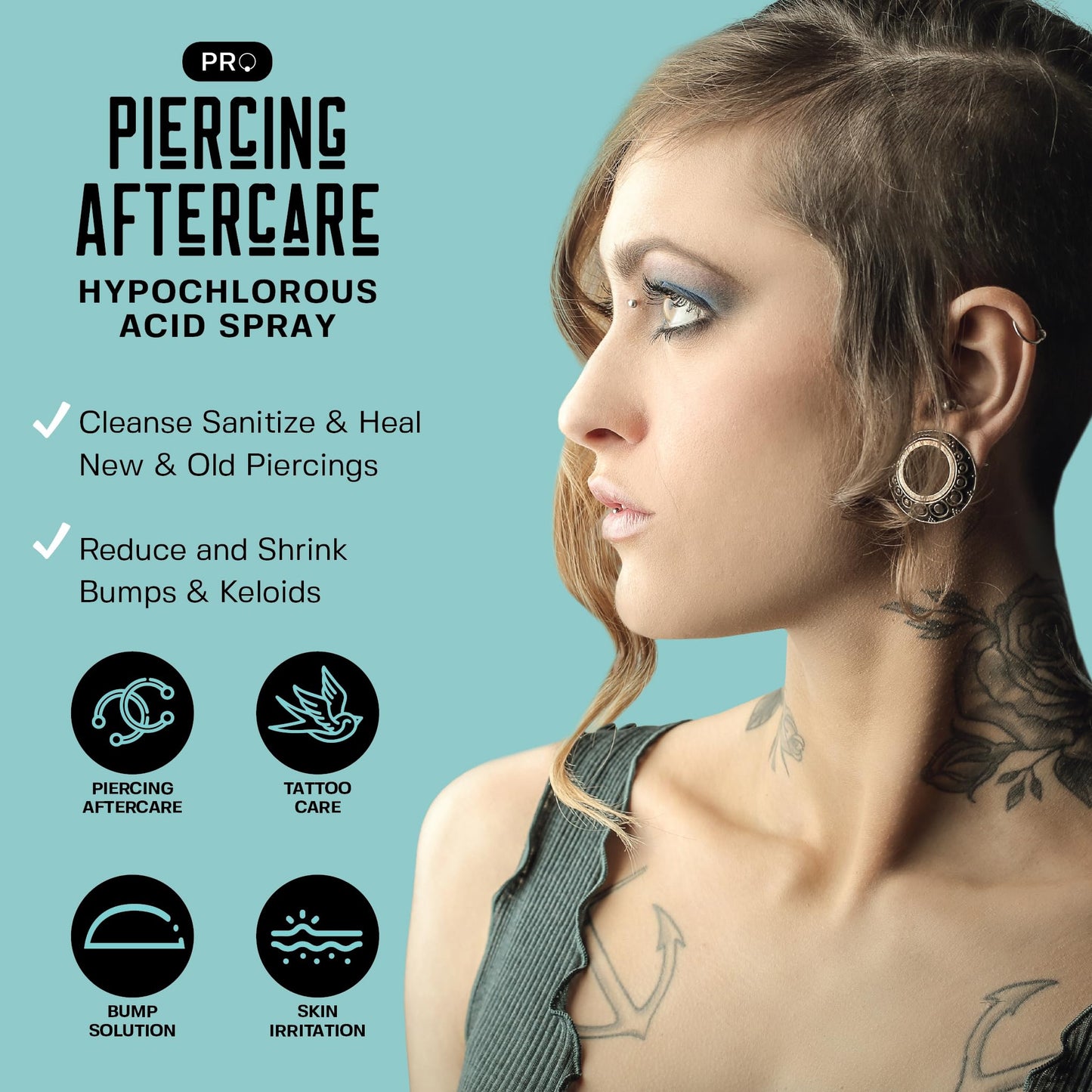 Base Labs Piercing Aftercare Hypochlorous Acid Spray | Healing HOCL Molecule Plus Saline Solution For Piercings | Nose, Ear Piercing Cleaner for all Keloids, Piercing Bumps and Wounds | 3PK, Black