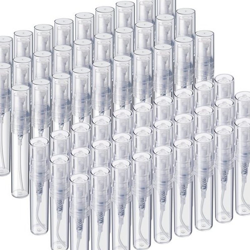 FANDAMEI 60PCS Mini Spray Bottle, 30PCS 3ml Mini Clear Plastic Spray Bottle Empty with 30PCS 5ml Fine Mist Refillable Mini Perfume Bottle. Small Empty Sample Containers Bottle. 3ml/5ml, 60 Pack, Clear